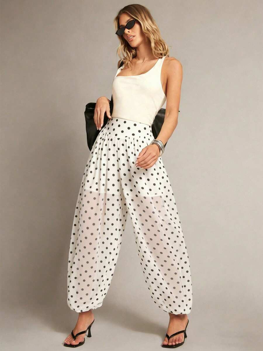 Hauture High Waist Loose Polka Dot Lantern Pants, Casual Trousers For Women, Spring/Summer | SHEIN