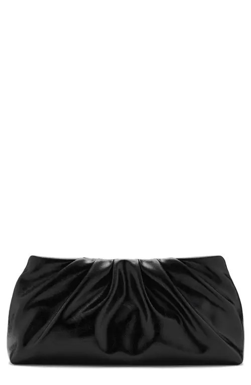 MANGO Pleated Faux Leather Clutch in Black at Nordstrom | Nordstrom