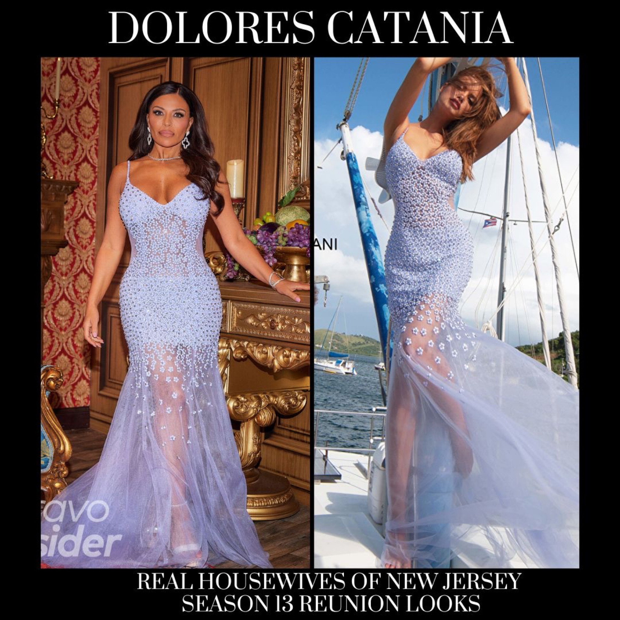 Dolores Catania’s Season 13 Reunion Gown (linked in white) 📸 = @bravotv Styled by @thestyleduo