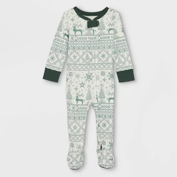 Baby Reindeer Good Tidings Union Suit Green/Cream - Hearth & Hand™ with Magnolia | Target