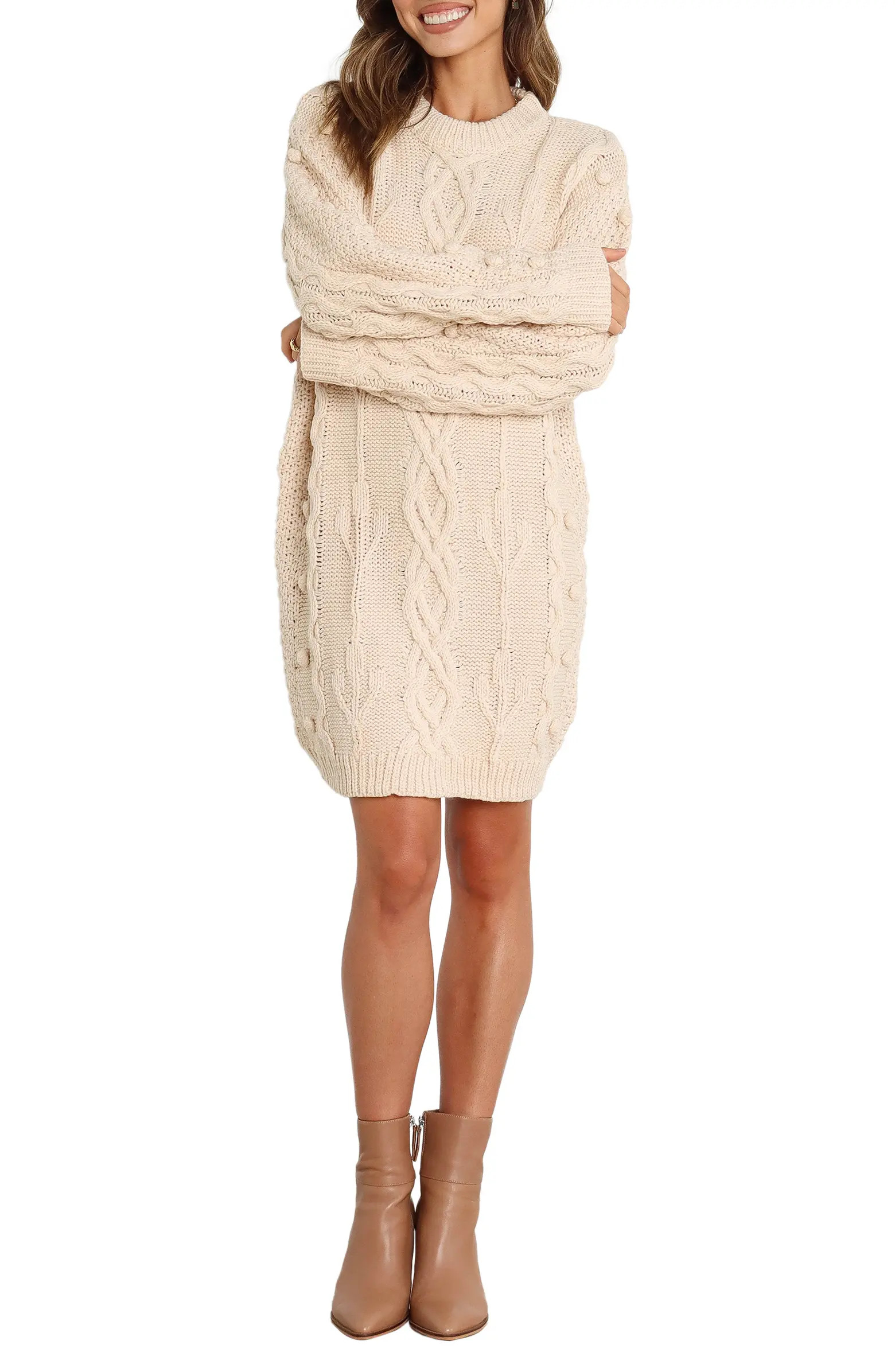 Mona Cable Stitch Long Sleeve Sweater Minidress | Nordstrom