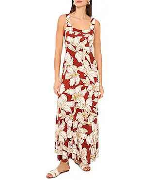 Vince Camuto Printed Square Neck Sleeveless Shift Maxi Dress - S | Dillard's