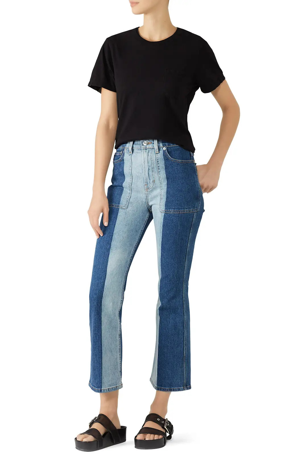 Proenza Schouler White Label Two Tone Flared Jeans | Rent The Runway