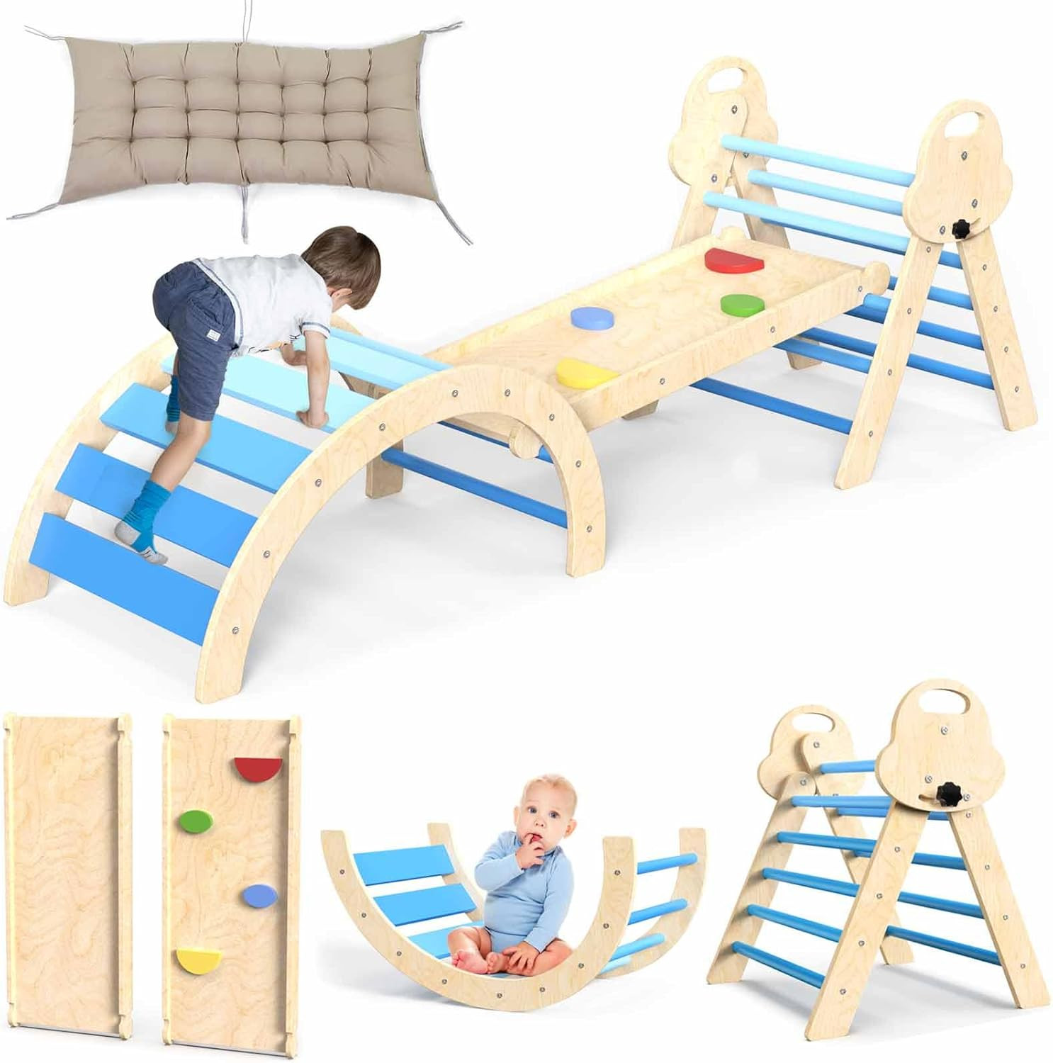 7 in 1 Pikler Triangle Set with Cushion, Wooden Climbing Toys for Toddlers 1-3 Inside, Indoor Pla... | Amazon (US)