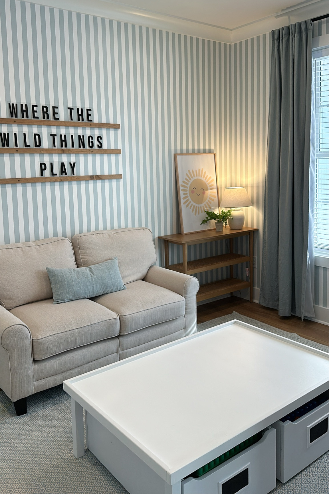 Playroom! Linking all the items I can. The stripes are Benjamin Moore smoke, reduced 50%. Check out my instagram for more details  

#LTKFamily #LTKHome #LTKKids