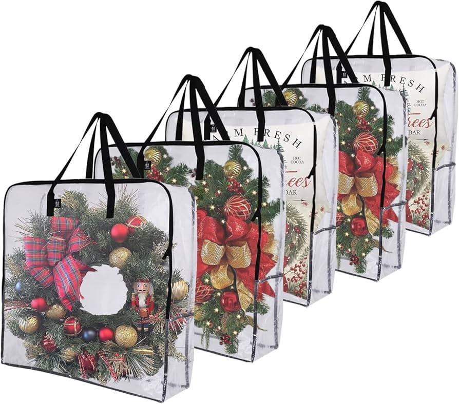 VENO 5 Pack Wreath Storage Bag and Christmas Decoration Garland Container, 30 Inch Clear Wreath B... | Amazon (US)