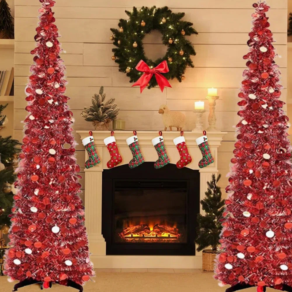 2Pcs 60Inch Popup Collapsible Christmas Sequin Tinsel Artificial Christmas Tree With Stand Christ... | Wayfair North America