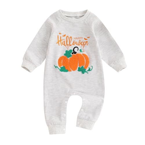 Baby Boy Girl Halloween Outfit Newborn Boo Pumpkin Romper Infant Long Sleeve Jumpsuit Western Fall Winter Clothes (C Happy Halloween Pumpkin,6-12 Months) | Amazon (US)