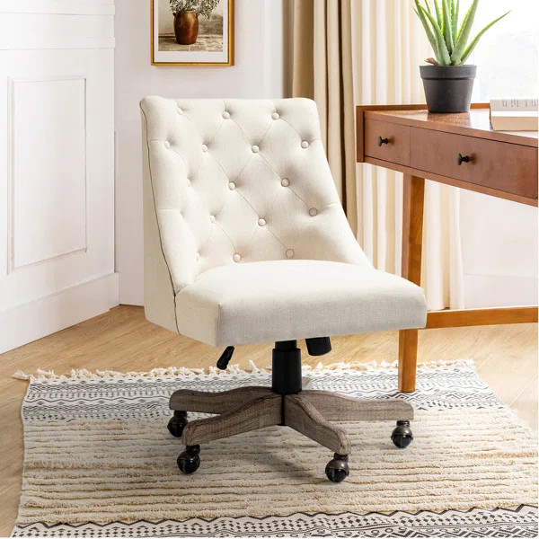 Vail 38.5'' H Farmhouse Tilting Task Chair with Solid Wood Base and Button-tufted | Wayfair North America
