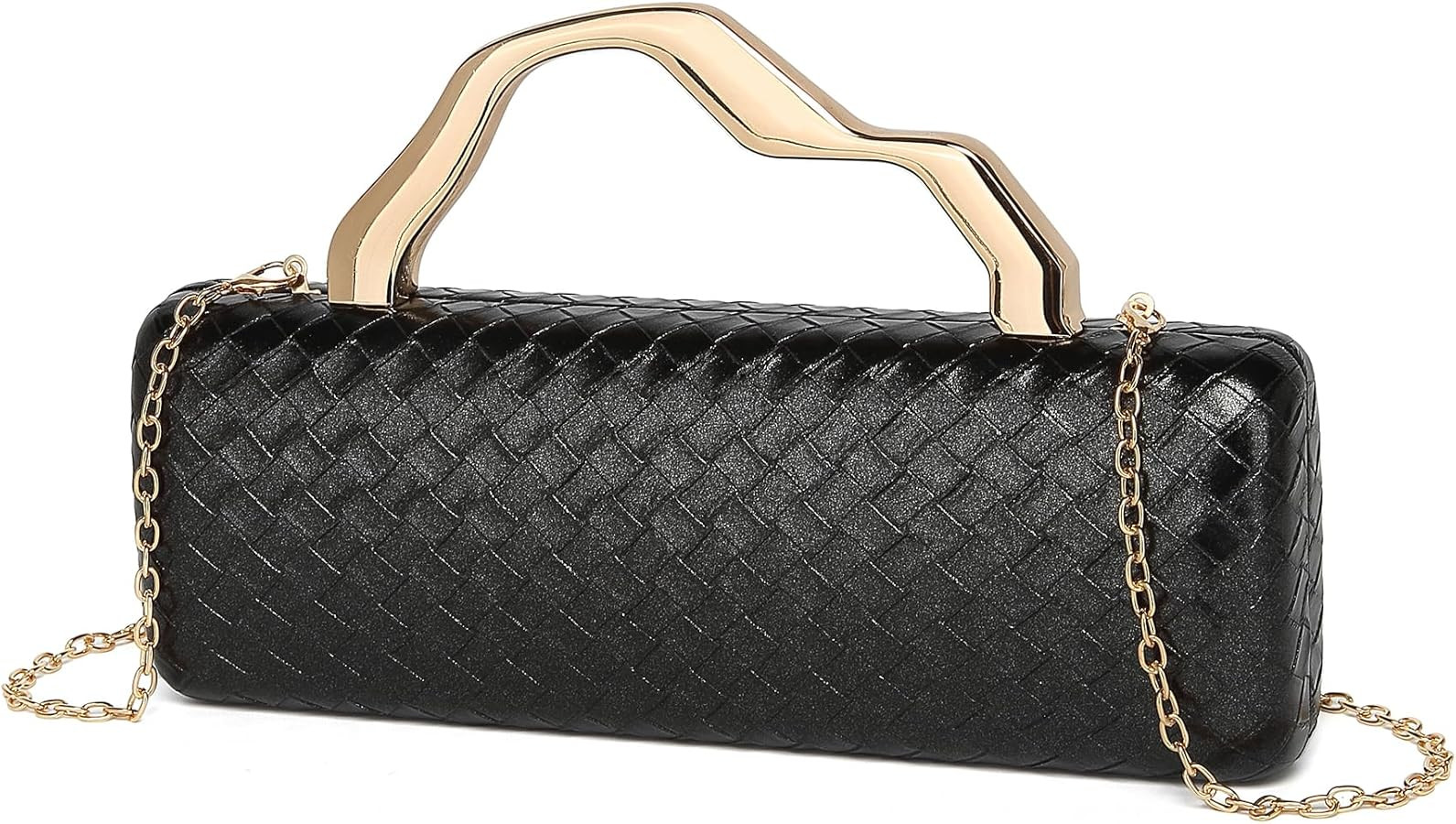Women PU Leather Wedding Evening Bag Formal Clutch Purse Top Handle Woven Handbag | Amazon (US)