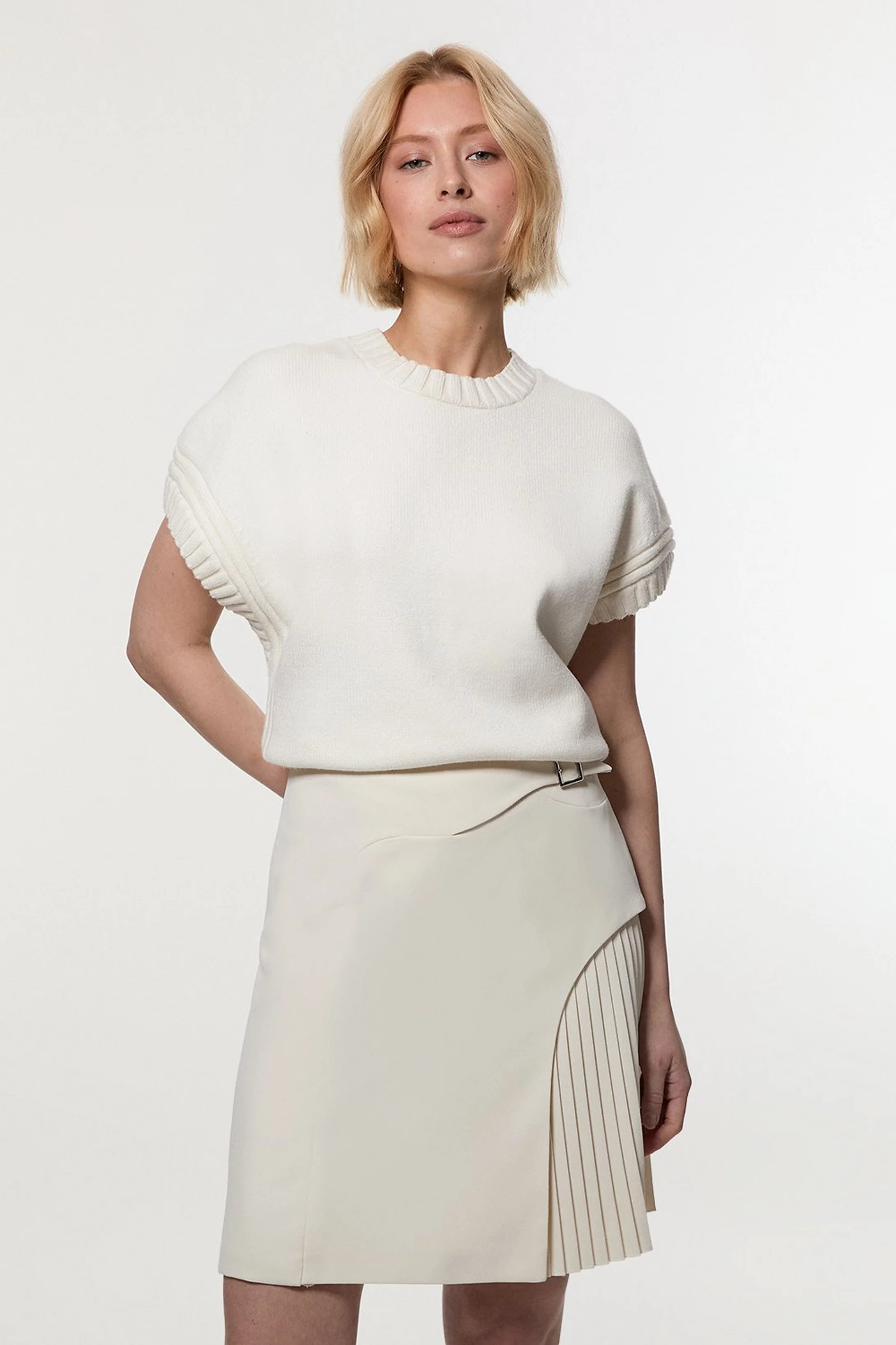 Tailored Buckle Detail Pleated Mini Skirt | Karen Millen UK + IE + DE + NL