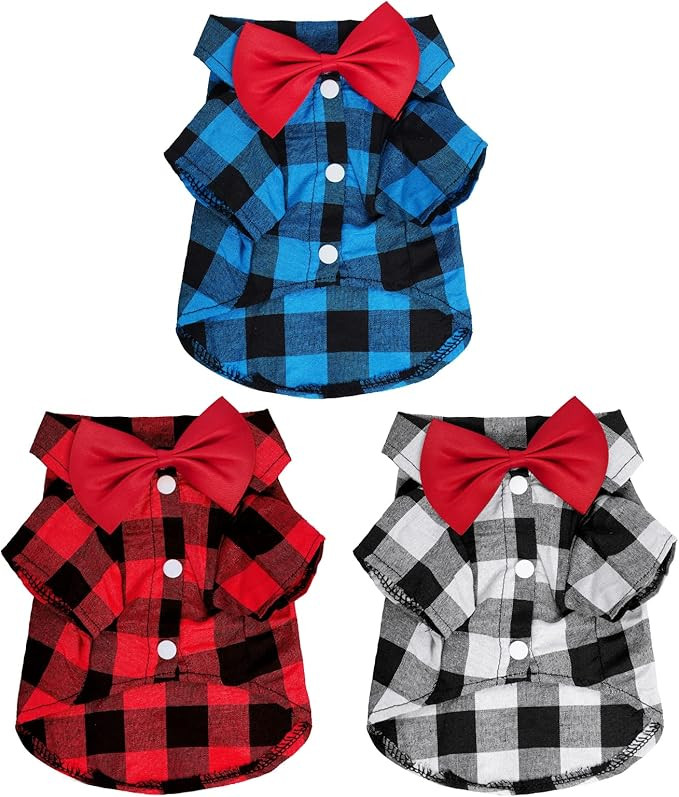 Tongcloud 3 Pack Plaid Puppy Cat Shirt Cute Dog Shirt Cat Shirt Dog Plaid Shirt Dog Shirts for Sm... | Amazon (US)