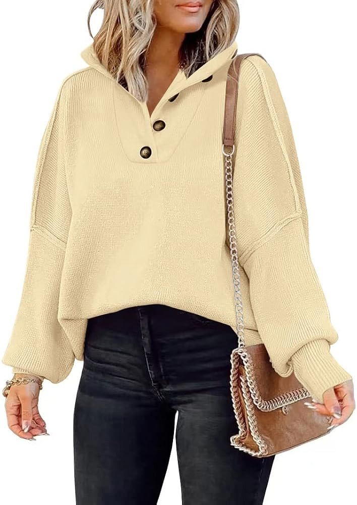 LILLUSORY Women's Long Sleeve Button Up Drop Shoulder Sweaters 2023 Fall Oversized Slit Side Knit... | Amazon (US)