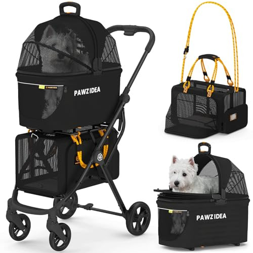 PAWZIDEA Double Pet Stroller for 2 Cats Dogs Small & Medium, TSA Airline Approved Cat Carrier Expandable, Cat Stroller with Removable Carrier Bag, 2 Dog Stroller Detachable Carrier, Travel Car Seat | Amazon (US)