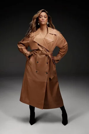 Leather Oversize Trench Coat | Karen Millen US