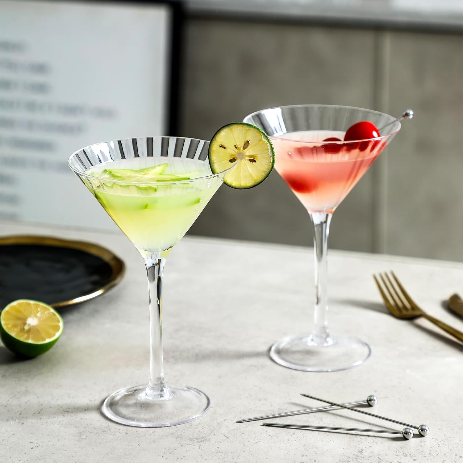 Ribbed Optic Martini Glasses Set of 4, Hand Blown Cocktail Glasses with Stem, 7.5 oz Vintage Mart... | Amazon (US)