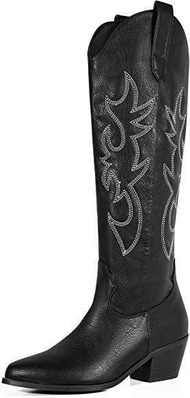 MUCCCUTE Women's Cowgirl Embroidered Western Knee High Boots, Pointed Toe Medium Chunky Heel 5cm ... | Amazon (US)