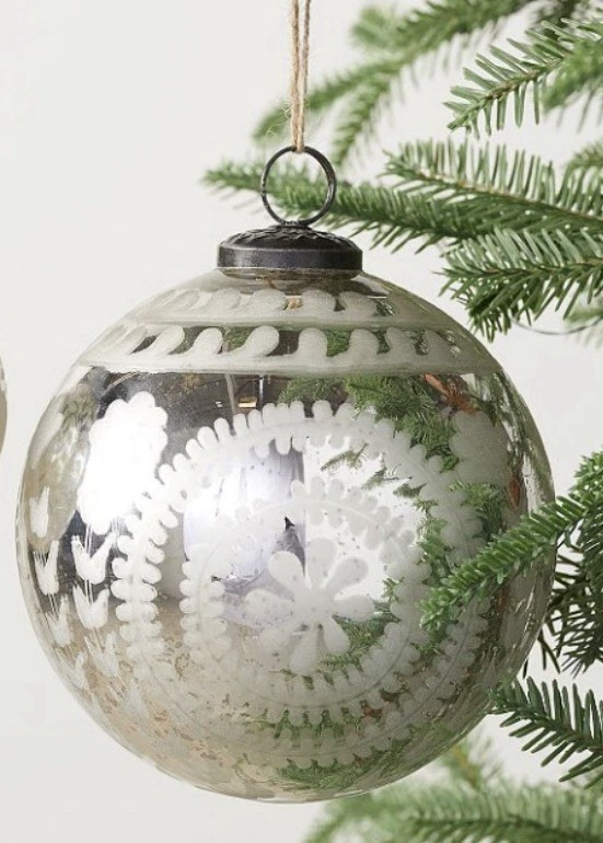 Pottery Barn Oversized 6" Silver Etched Mercury Glass Christmas Ornament EUC | eBay US