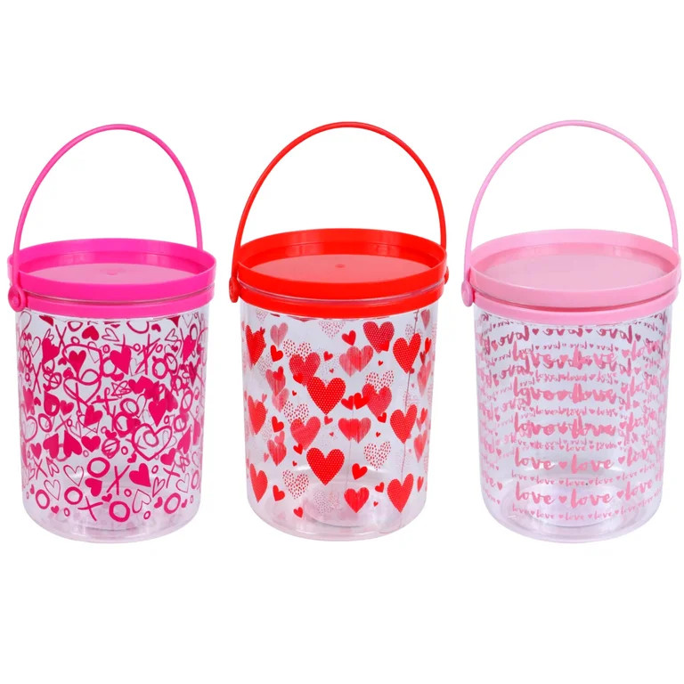 Valentine Themed Heart Printed Plastic Buckets with Lids 5.25x4.25in Home Kitchen Party Favor Buc... | Walmart (US)