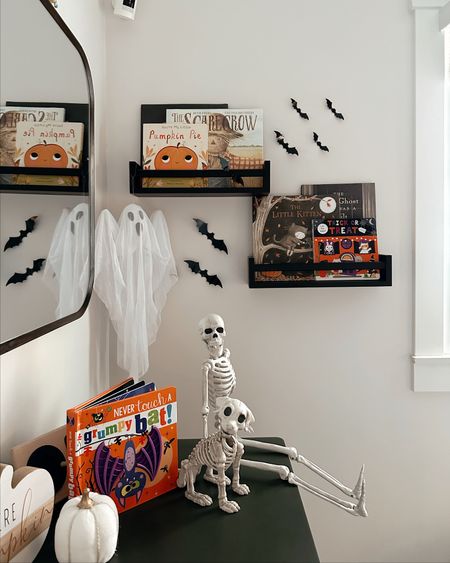 Spooky bookshelf for our boy!👻 love how this came together this year. Rounding up his favorite Halloween books! 🖤

Spooky shelf, halloween books, toddler books, toddler room, bats on the wall, bats, amazon prime finds, Amazon prime 

#LTKkids #LTKHalloween #LTKhome