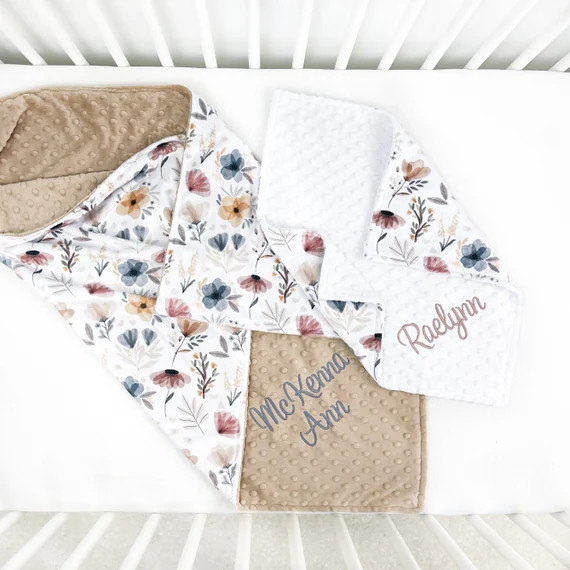 Minky Baby Blanket  Personalized Baby Blanket Girl  Muted | Etsy | Etsy (US)