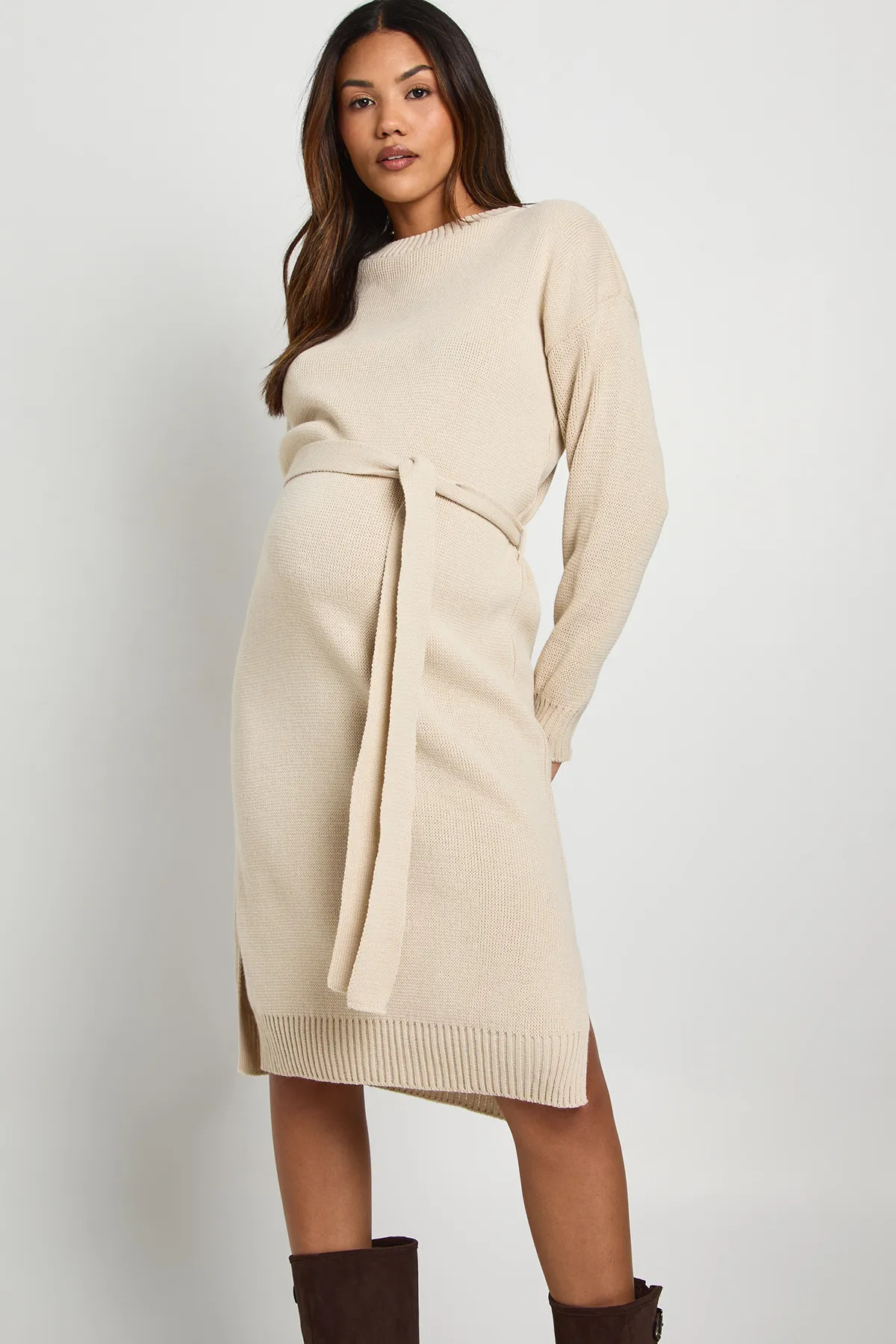 Maternity Crew Neck Jumper Midi Dress | boohoo (US & Canada)