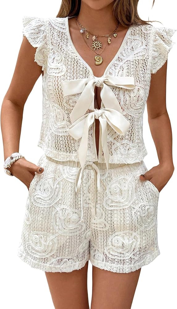 SOLY HUX Women's Summer Vacation Eyelet Short Sets 2 Piece Outfit | Amazon (US)
