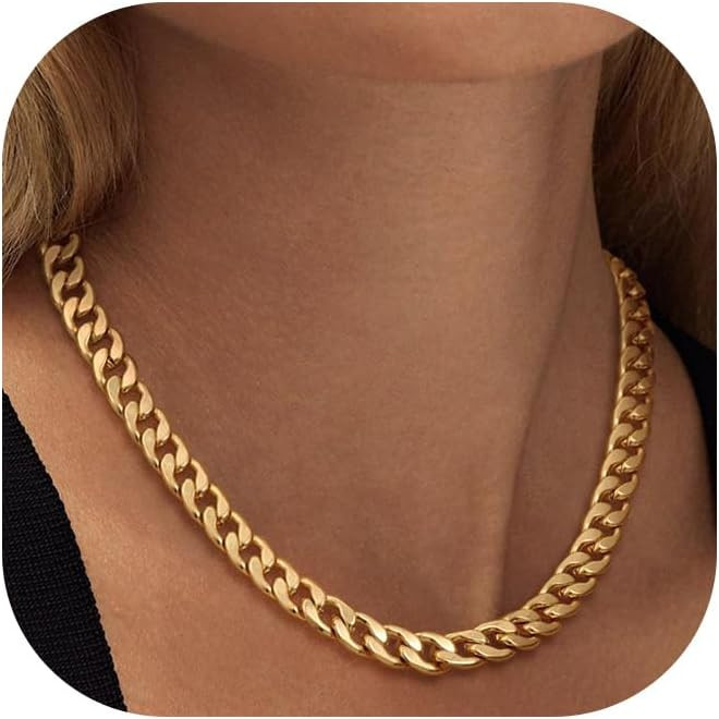 14K Gold Plated Layered Necklace for Women, Dainty Chain Necklace Stackable Trendy Cuban Link Rop... | Amazon (US)