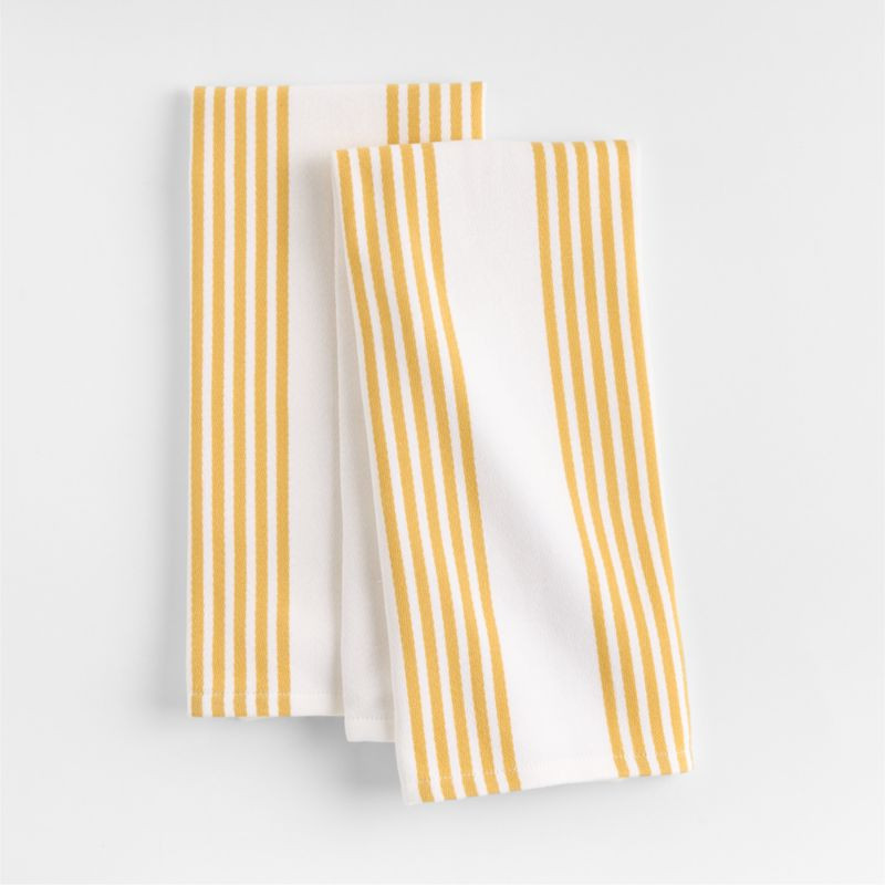 Cuisine Stripe White with Yellow Stripe Organic Cotton Dish Towels, Set of 2 + Reviews | Crate & ... | Crate & Barrel