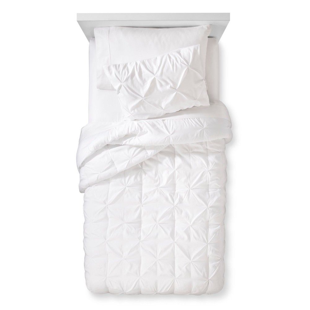2pc Twin Pinch Pleat Comforter Set White - Pillowfort | Target