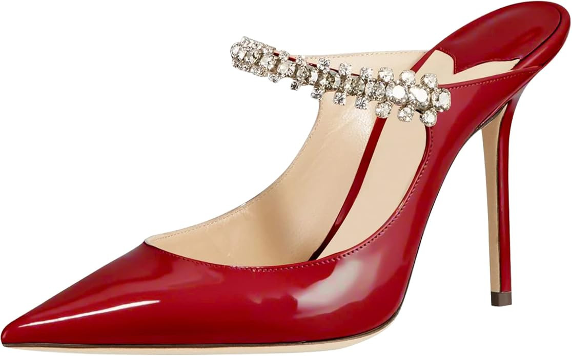MIRAAZZURRA Women Heeled Mules Rhinestone Strappy Pointed Toe Mules Stiletto High Heels Slip On B... | Amazon (US)