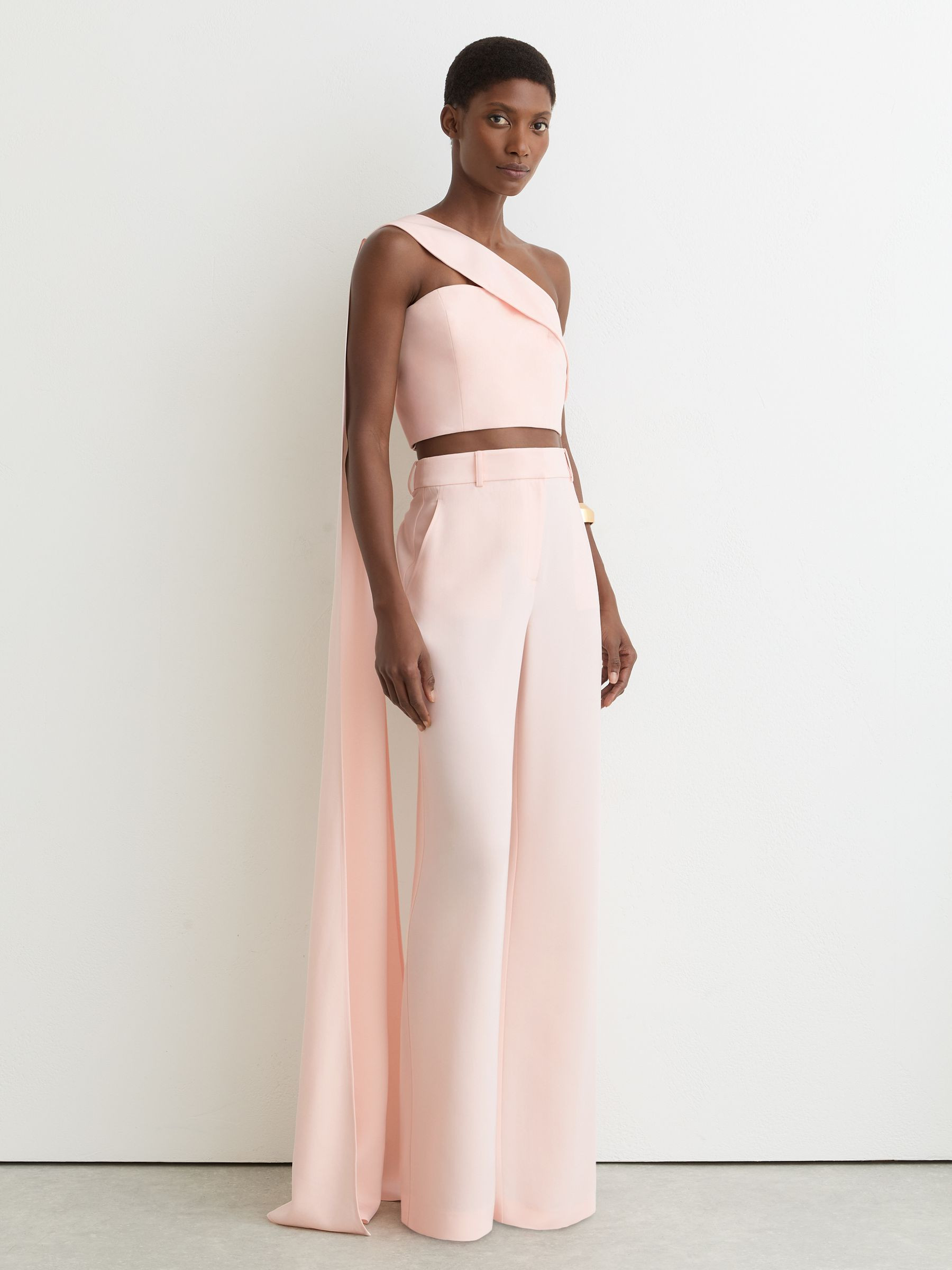 Reiss One-Shoulder Scarf Bustier Top in Pale Pink | REISS | Reiss US