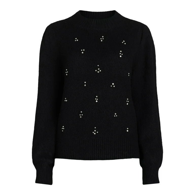 Free Assembly Women’s and Women's Plus Beaded Sweater with Puff Sleeves, Midweight, Sizes XS-4X | Walmart (US)