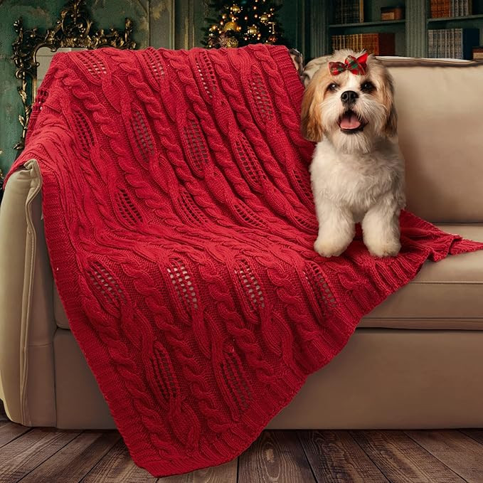 Amélie Home Cable Knitted Throw Blanket for Couch, Chenille Chunky Knit Throw Blanket, Decorativ... | Amazon (US)