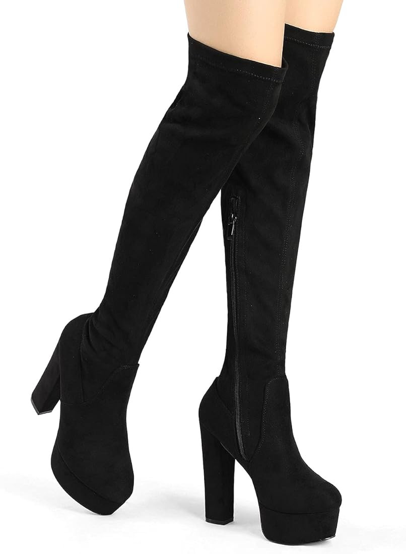 Allegra K Women's Platform Block Heel over Knee High Boots | Amazon (US)