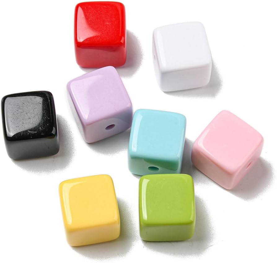 LiQunSweet 15.5MM 20 pcs Mixed Colors Cube Theme Acrylic Beads Lovely Square Loose Spacer Beads f... | Amazon (US)