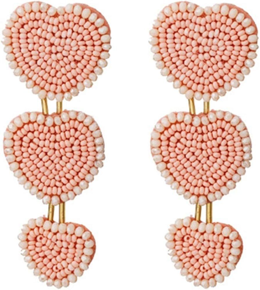 Beaded Heart Dangle Earrings Bohemian Statement Handmade Seed Beads Heart Statement Earrings Ethnic  | Amazon (US)