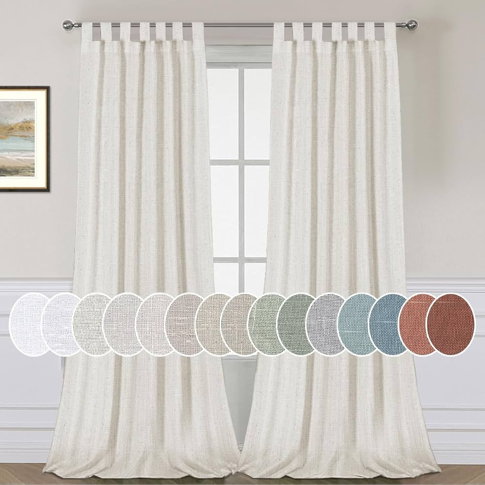 H.VERSAILTEX Natural Linen Tab Top Curtains 84 Inch Length for Living Room 2 Panel Drape Semi She... | Amazon (US)