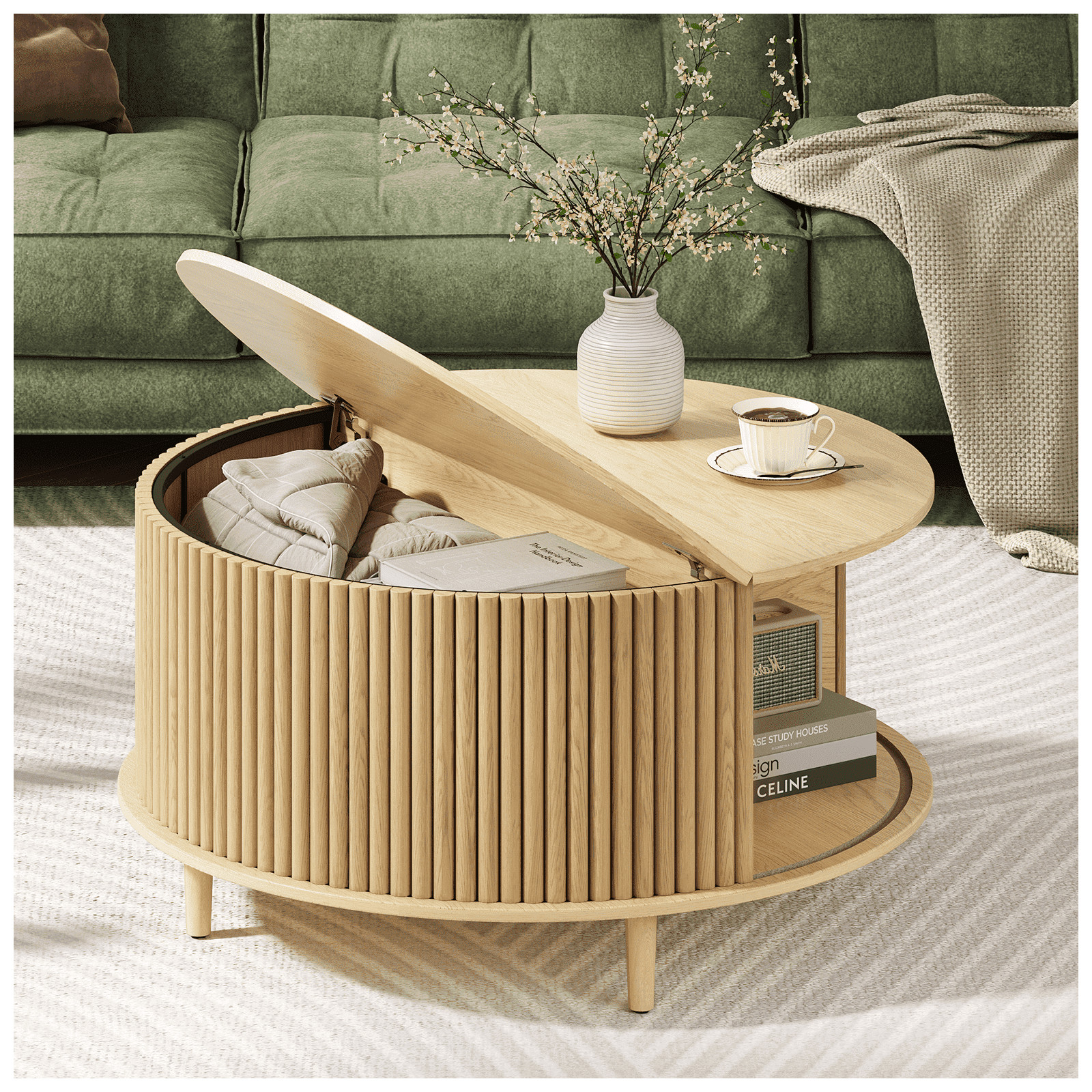 JOINICE Round Coffee Table with Storage and Flip Top,Circle Fluted Center Table,for Living Room,O... | Walmart (US)