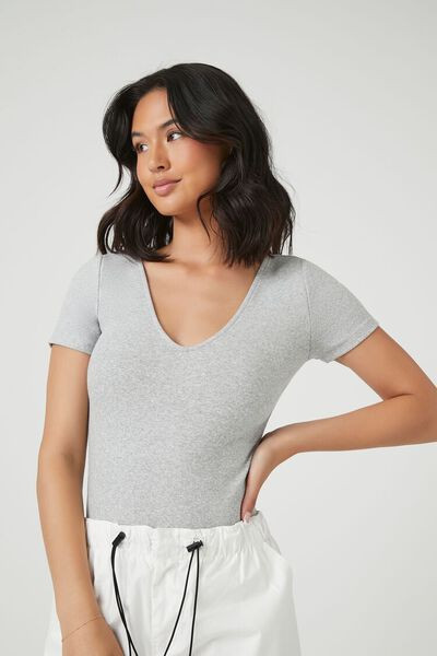 Cotton-Blend V-Neck Bodysuit | Forever 21