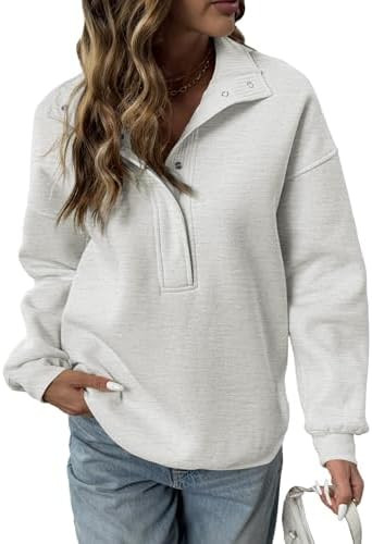 BLENCOT Mock Neck Sweatshirt for Women Quarter Button Long Sleeve Oversized Pullover Trendy Tops | Amazon (US)