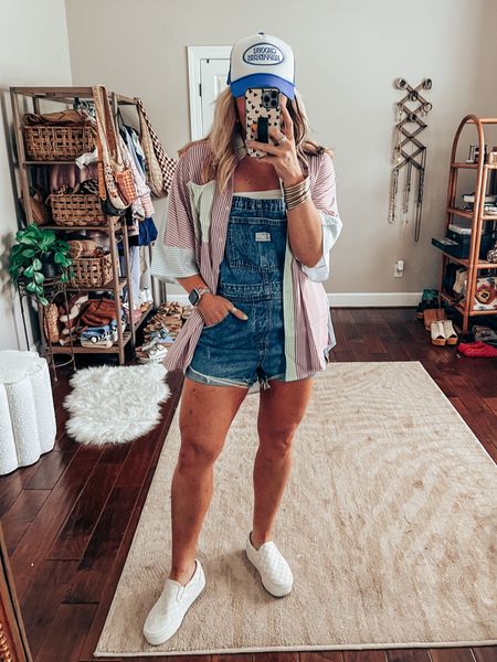 This color block striped button up is so cute! Love it over these Levi’s shortalls! Add a trucker hat and cute sneaks and it’s an adorable summer outfit! 🔆
•Button up sized up to a Large 
•Levi’s shortalls M
•Tube top M/L
•Vans sized down 


#LTKOver40 #LTKFindsUnder50 #LTKStyleTip