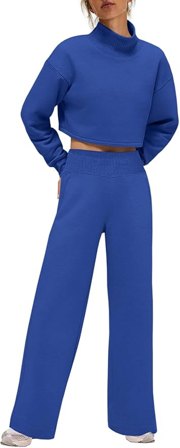 Nirovien Womens 2 Piece Lounge Set Matching Sweat Sets Mock Neck Sweatshirt and Wide Leg Sweatpan... | Amazon (US)