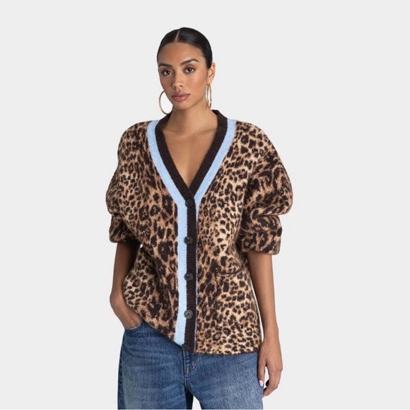 KBB by Kahlana Leopard Print Cardigan with Blue Trim | Poshmark