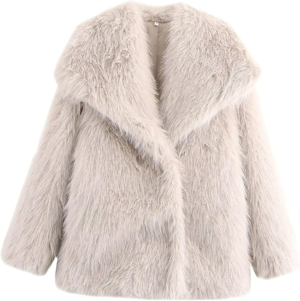 ebossy Women's Faux Fur Crop Jacket Long Sleeve Cozy Winter Warm Fluffy Leopard Pure Color Sherpa... | Amazon (US)