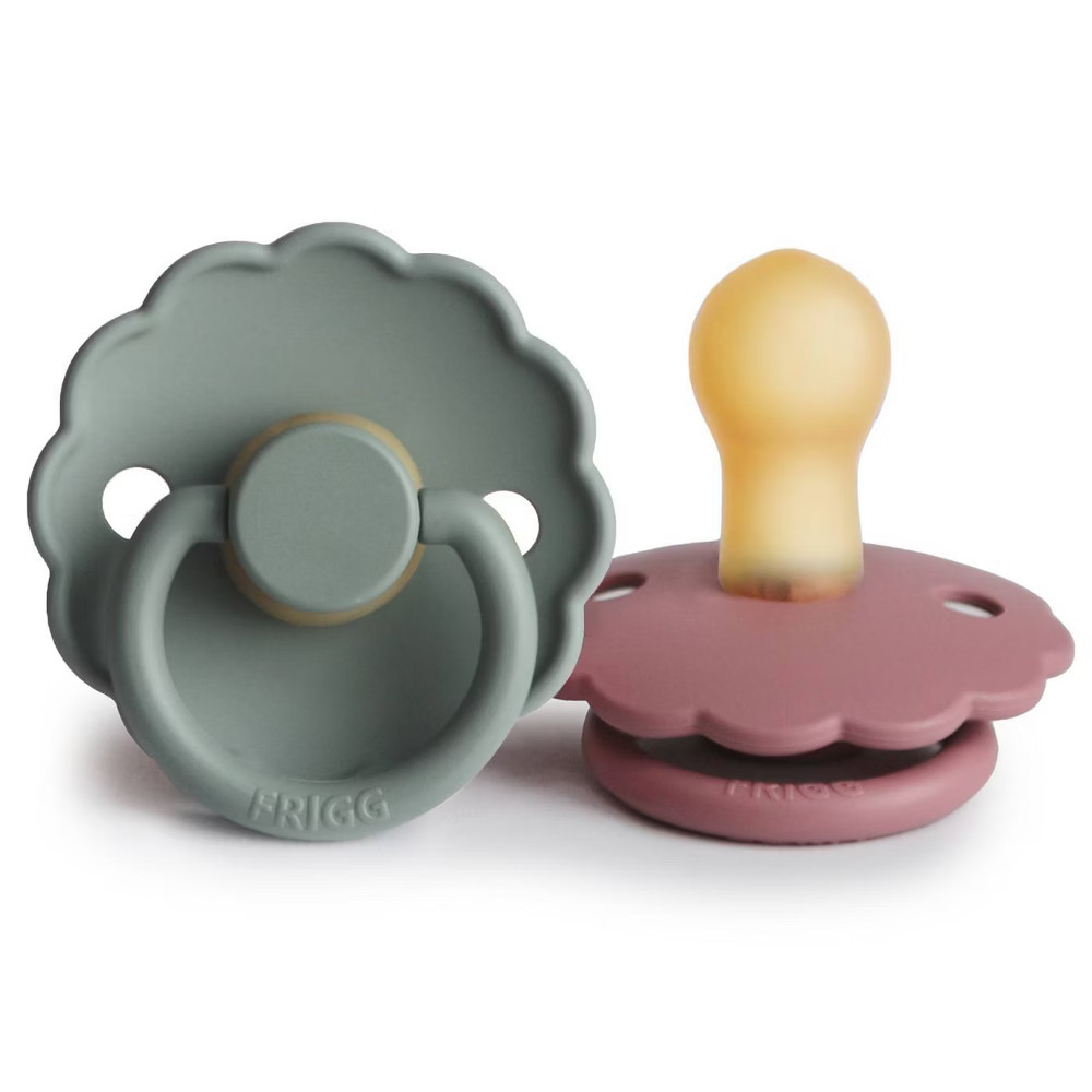 Frigg 2pk Daisy Rubber Pacifier Nipple - Size 1 - Dusty Rose/Lily Pad | Target