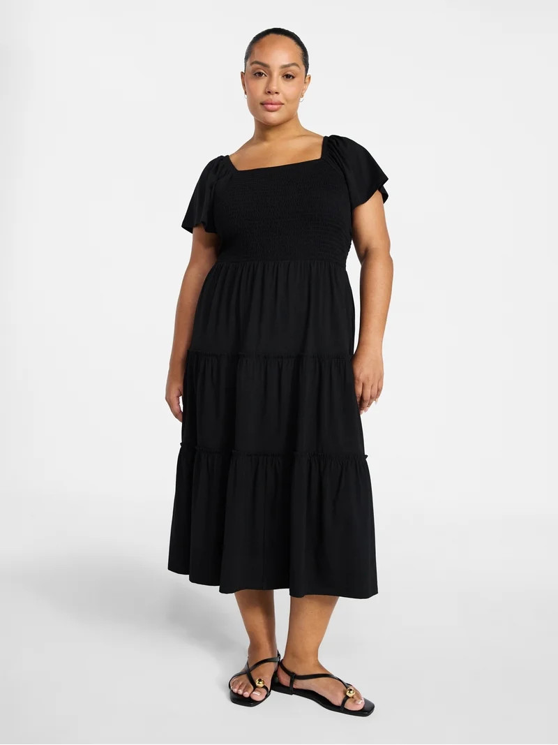 Terra & Sky Women's Plus Size Square Neck Smocked Dress, Sizes 0X-4X | Walmart (US)