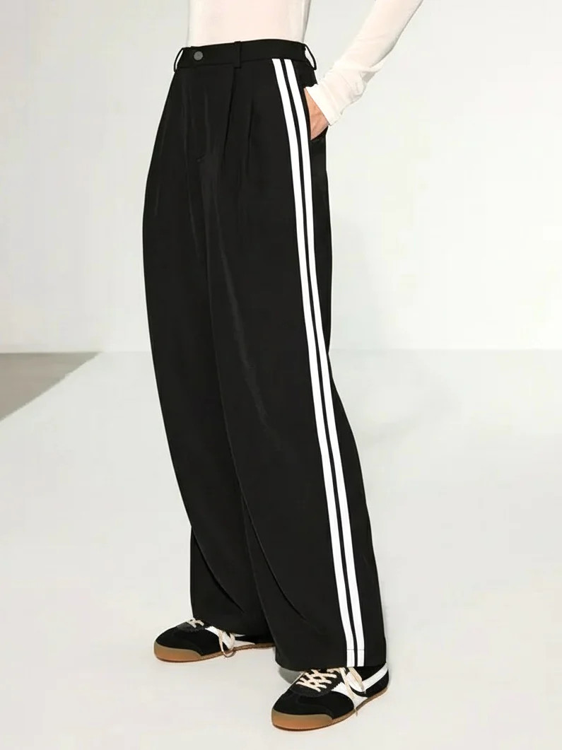 Casual Side Stripe Wide-Leg Pants | Commense