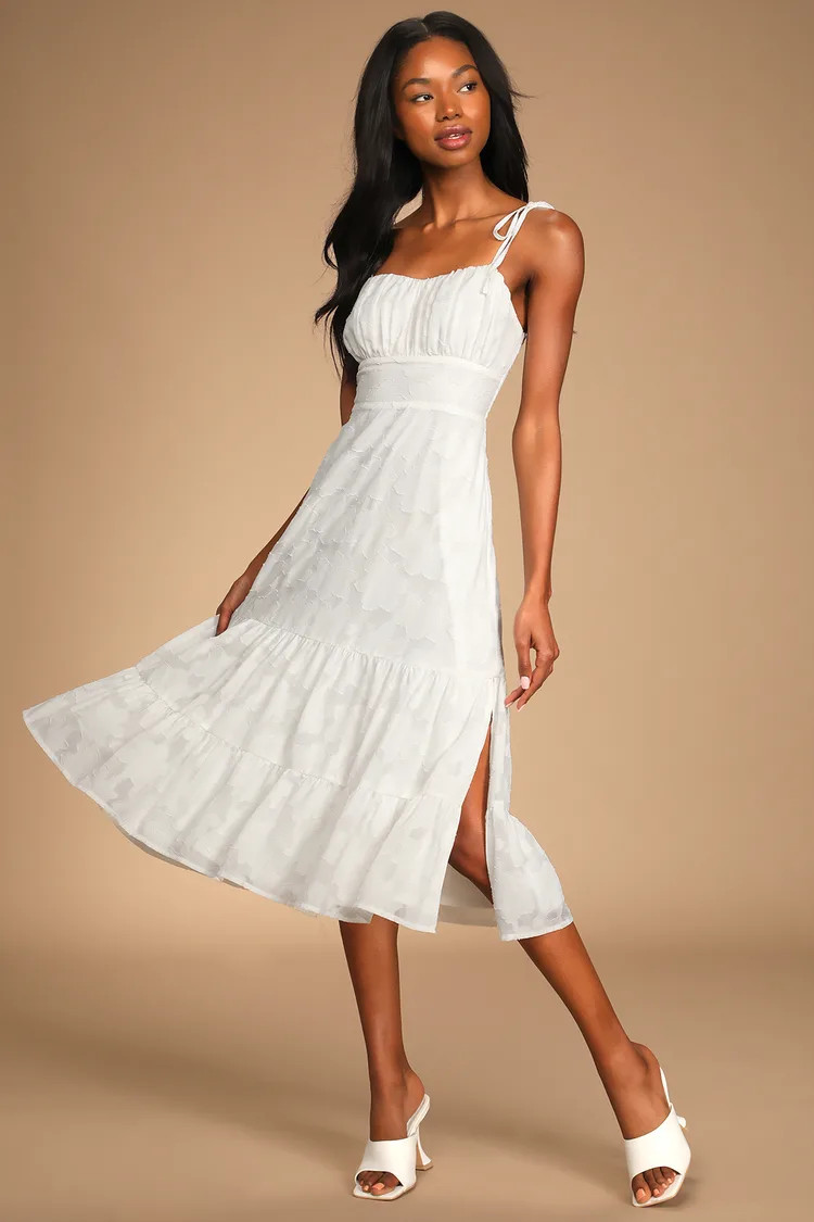 Sweet Sentiments White Jacquard Tiered Midi Dress | Lulus (US)