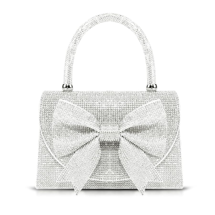 Rhinestone Evening Bag, Silver Bow Tie Handbag for Women, Small Tote Bag, Crossbody Bag for Weddi... | Amazon (US)